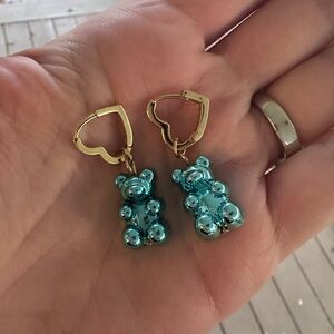 Gold Heart and Blue Bear Earrings